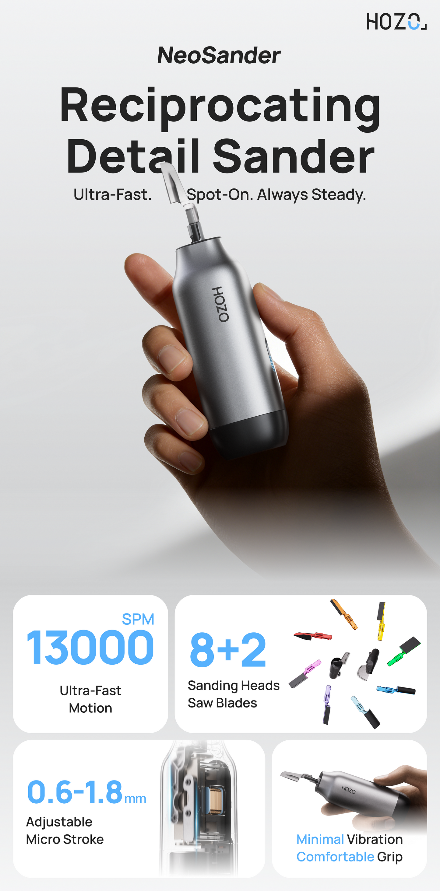 HOZO NeoSander: Mini Electric Reciprocating Detail Sander & Hand-Operated Engraver Pen